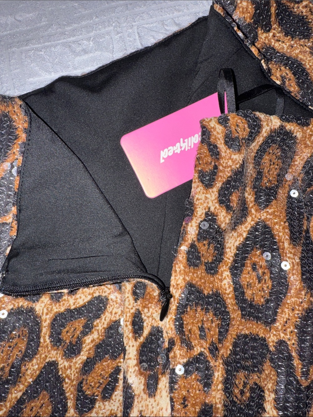 EdiKted Leopard Print Sequins Micro Shorts - Picture 5 of 5